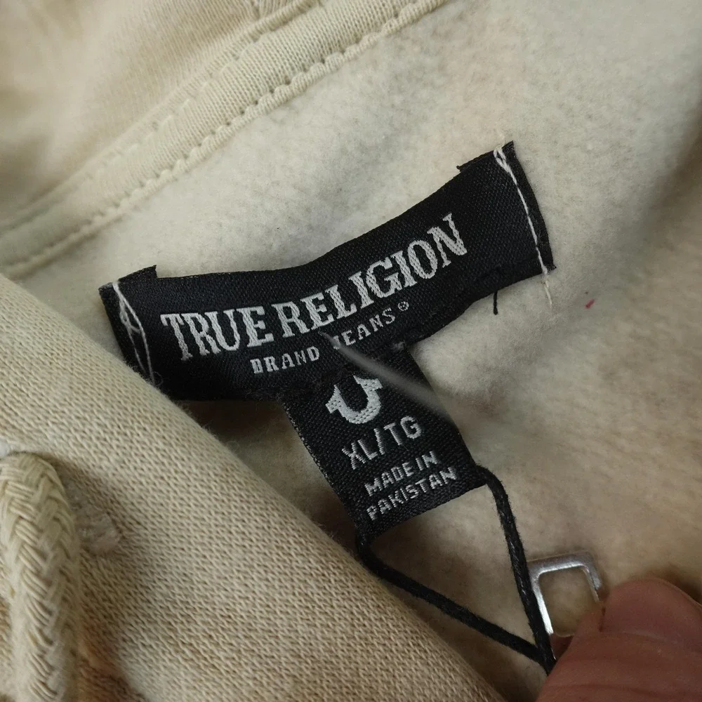 NEW True Religion Hoodie Mens XL Beige Full Zip Fleece Sweatshirt Jacket Graphic
